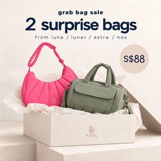 Kaal & Co grab bag sale, two
mystery nylon bags at a special
price